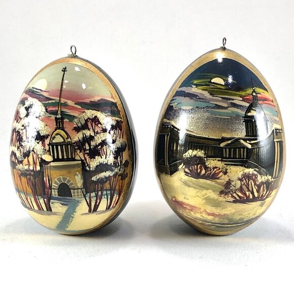 Russian Hand Painted Wooden Eggs Orthodox Christian black lacquer ornaments - Picture 10 of 12
